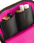 KUSSHI Everyday Makeup Bag Navy Leather with Pink Interior