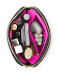 KUSSHI Everyday Makeup Bag Leather Black with Pink Interior