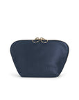 KUSSHI Everyday Makeup Bag Navy Leather with Pink Interior