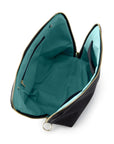 KUSSHI Signature Makeup Bag Black Fabric with Green Interior