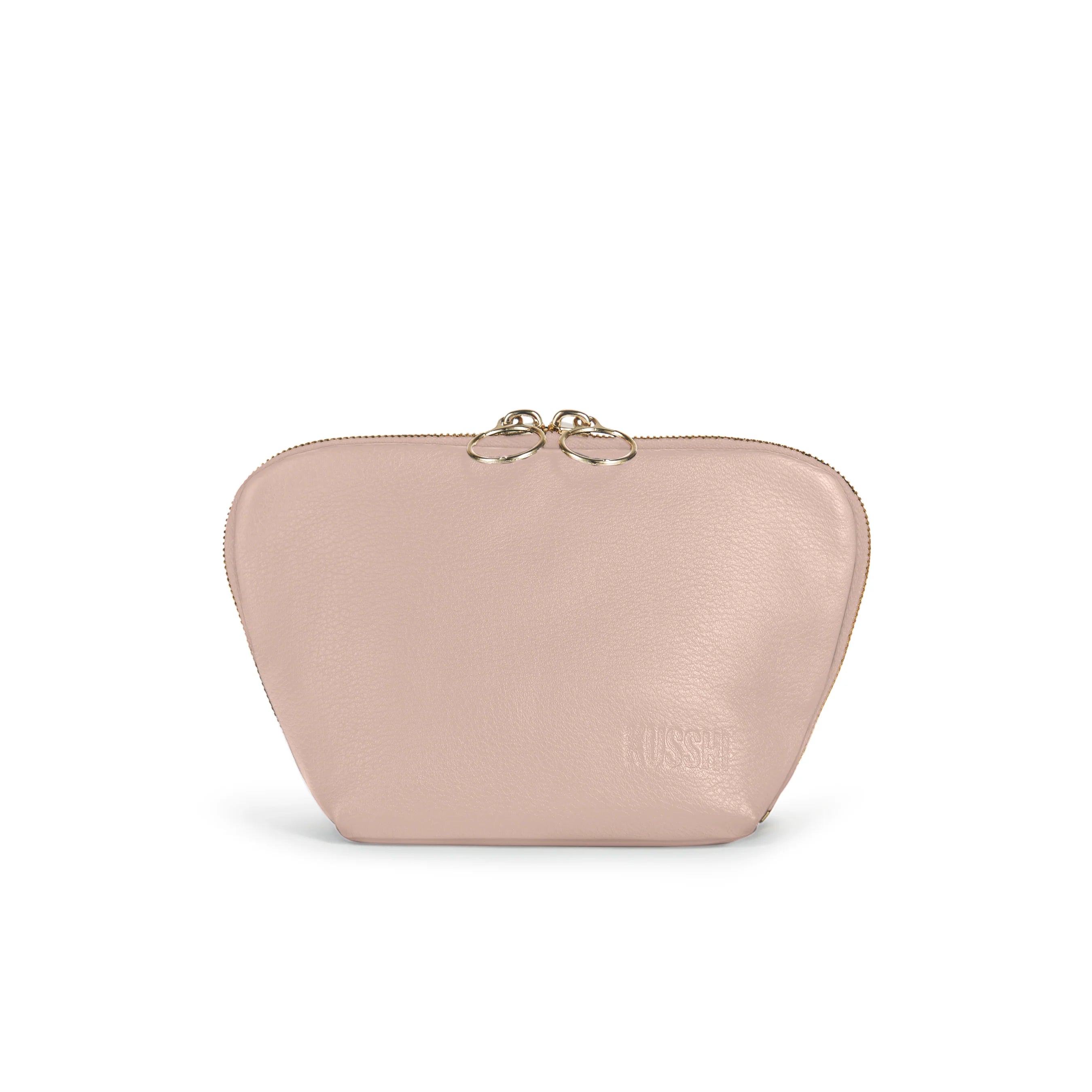 KUSSHI Everyday Makeup Bag Blush Pink Leather with Cool Grey Interior