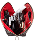 KUSSHI Signature Makeup Bag Black Leather with Red Interior