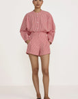 LAUDE the Label Pleated Tailored Shorts - Poppy Gingham