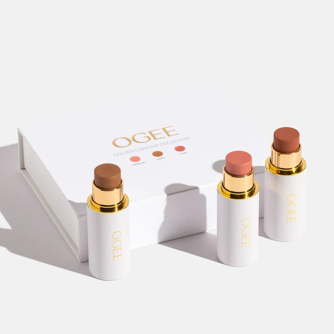 Ogee Face Stick Crystal Collection Trio - Contour Stick Makeup Collection -  Certified Organic Contour Palette - Includes Bronzer Stick, Blush Stick 