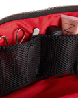 KUSSHI Signature Makeup Bag Camel Leather with Red Interior