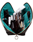 KUSSHI Signature Makeup Bag Black Fabric with Green Interior