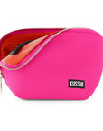 KUSSHI Everyday Makeup Bag, Nylon Pink with Orange Interior