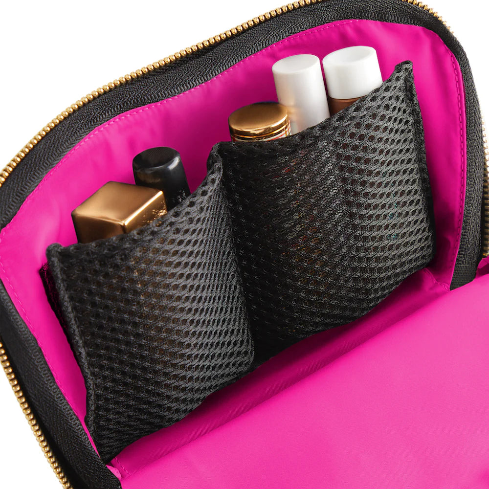 KUSSHI Everyday Makeup Bag Fabric Navy with Pink Interior
