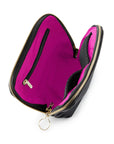 KUSSHI Everyday Makeup Bag Leather Black with Pink Interior