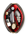 KUSSHI Everyday Makeup Bag, Leather Black with Red Interior