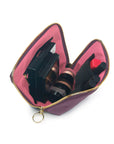 KUSSHI Everyday Makeup Bag Fabric Plum with Dusty Pink Interior