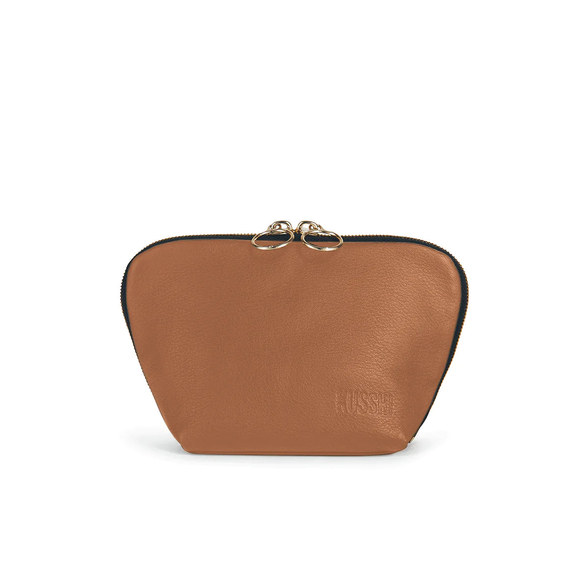 KUSSHI Everyday Makeup Bag Camel Leather with Red Interior
