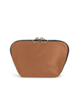 KUSSHI Everyday Makeup Bag Camel Leather with Red Interior
