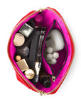 KUSSHI Everyday Makeup Bag Candy Apple Red Fabric with Pink Interior