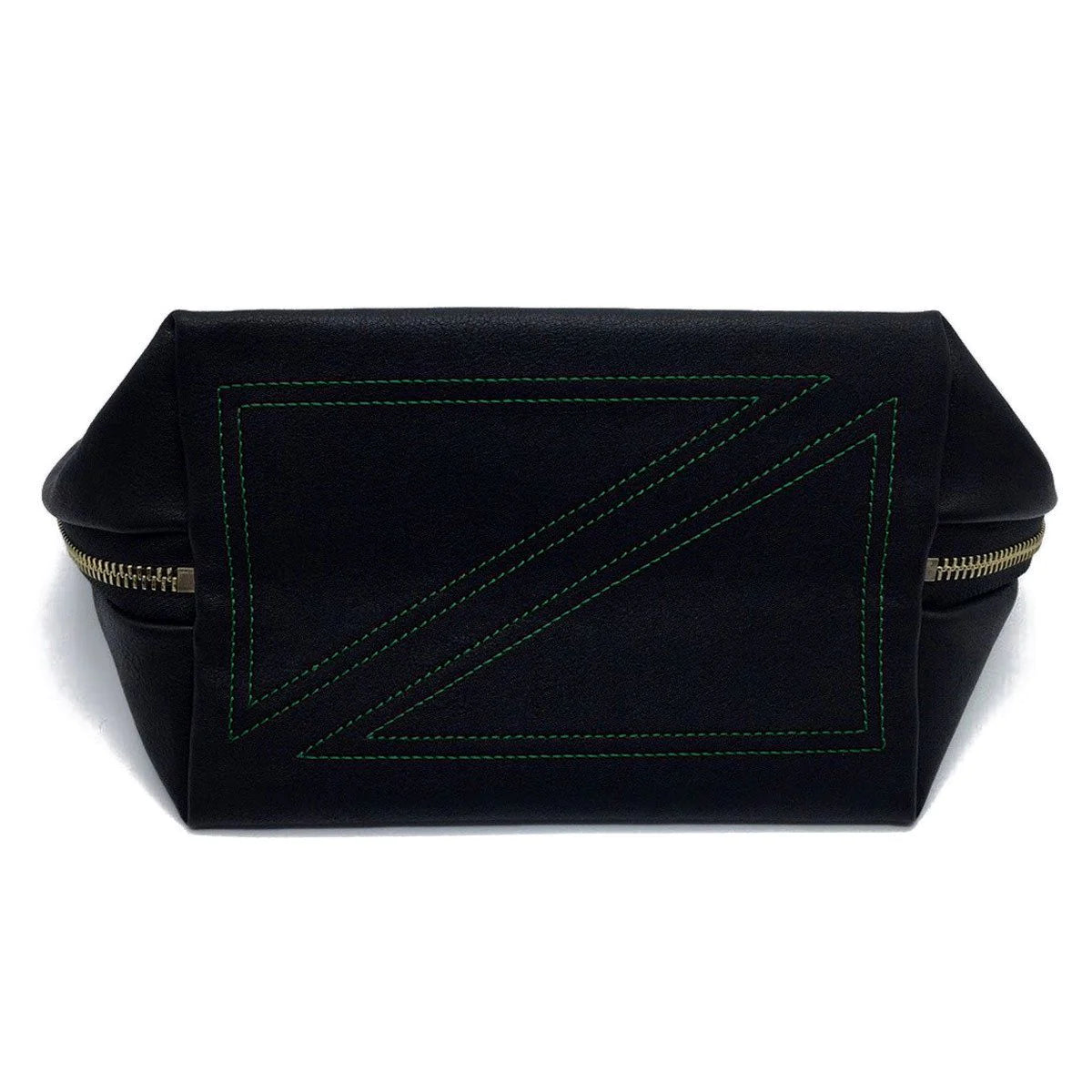 KUSSHI Signature Makeup Bag Black Fabric with Green Interior