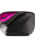 KUSSHI Everyday Makeup Bag Leather Black with Pink Interior
