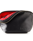 KUSSHI Everyday Makeup Bag, Leather Black with Red Interior