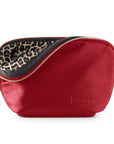 KUSSHI Everyday Makeup Bag, Leather Red with Leopard interior