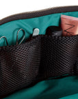 KUSSHI Signature Makeup Bag Black Fabric with Green Interior