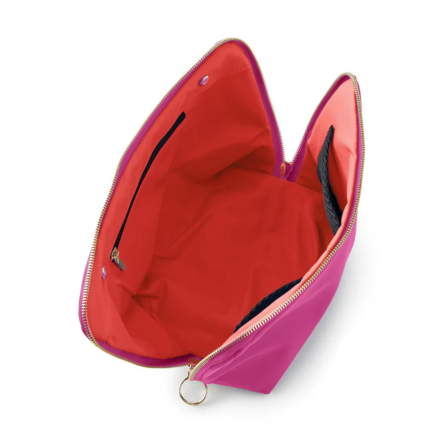 KUSSHI Signature Makeup Bag - Satin Pink with Orange Interior