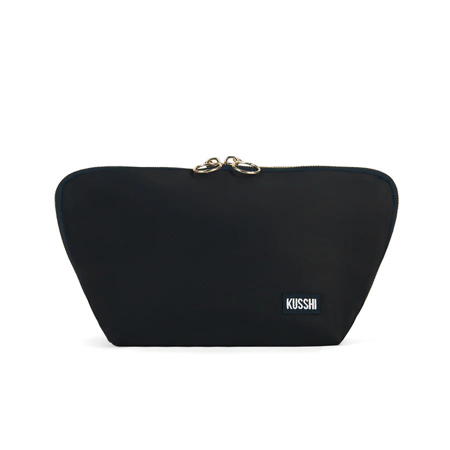 KUSSHI Signature  Makeup Bag, Nylon Black with Red Interior