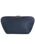 KUSSHI Signature Makeup Bag Navy Leather with Pink Interior