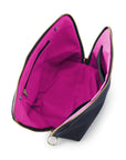 KUSSHI Signature Makeup Bag Navy Fabric with Pink Interior