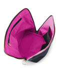 KUSSHI Vacationer Makeup Bag Navy Fabric with Dusty Pink Interior