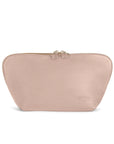KUSSHI Signature Makeup Bag Blush Pink Leather with Cool Grey Interior