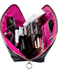 KUSSHI Signature Makeup Bag Navy Leather with Pink Interior