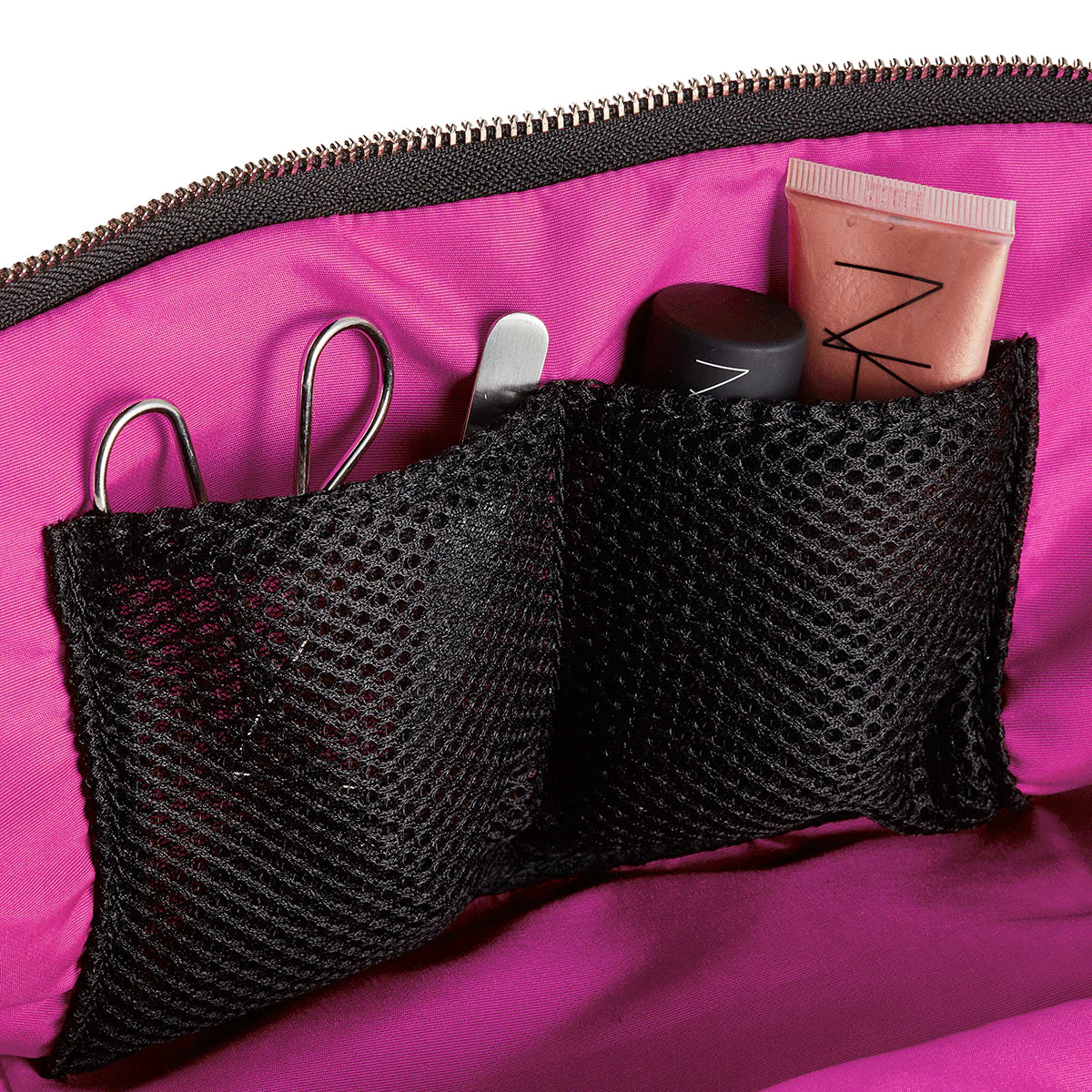 KUSSHI Signature Makeup Bag Navy Fabric with Pink Interior