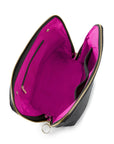 KUSSHI Signature Makeup Bag Black Leather with Pink Interior
