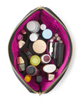 KUSSHI Signature Makeup Bag Black Leather with Pink Interior