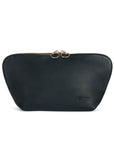 KUSSHI Signature Makeup Bag Black Leather with Pink Interior