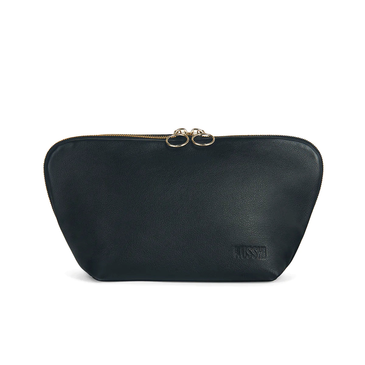 KUSSHI Signature Makeup Bag Black Leather with Red Interior