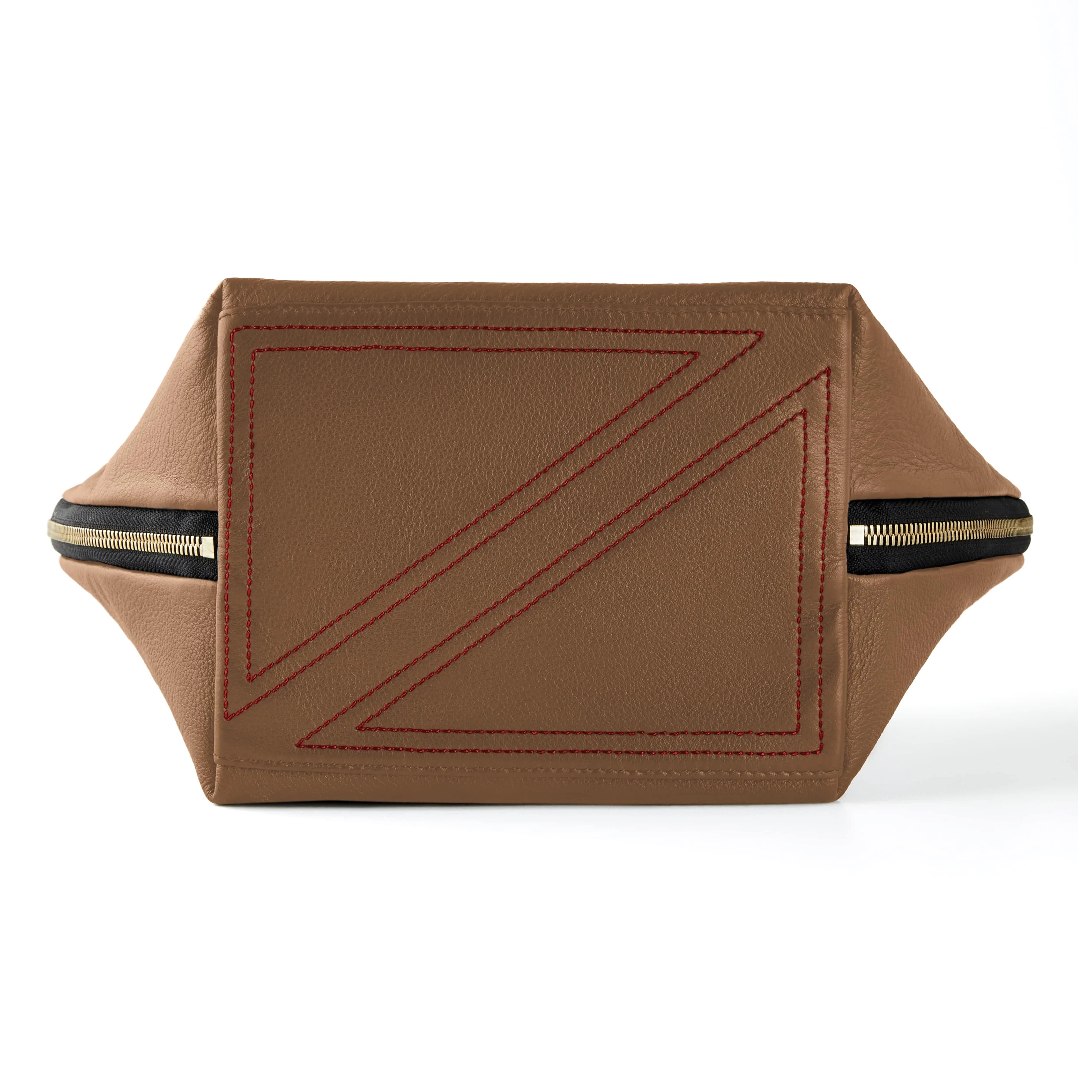 KUSSHI Vacationer Makeup Bag Leather Camel with Red Interior