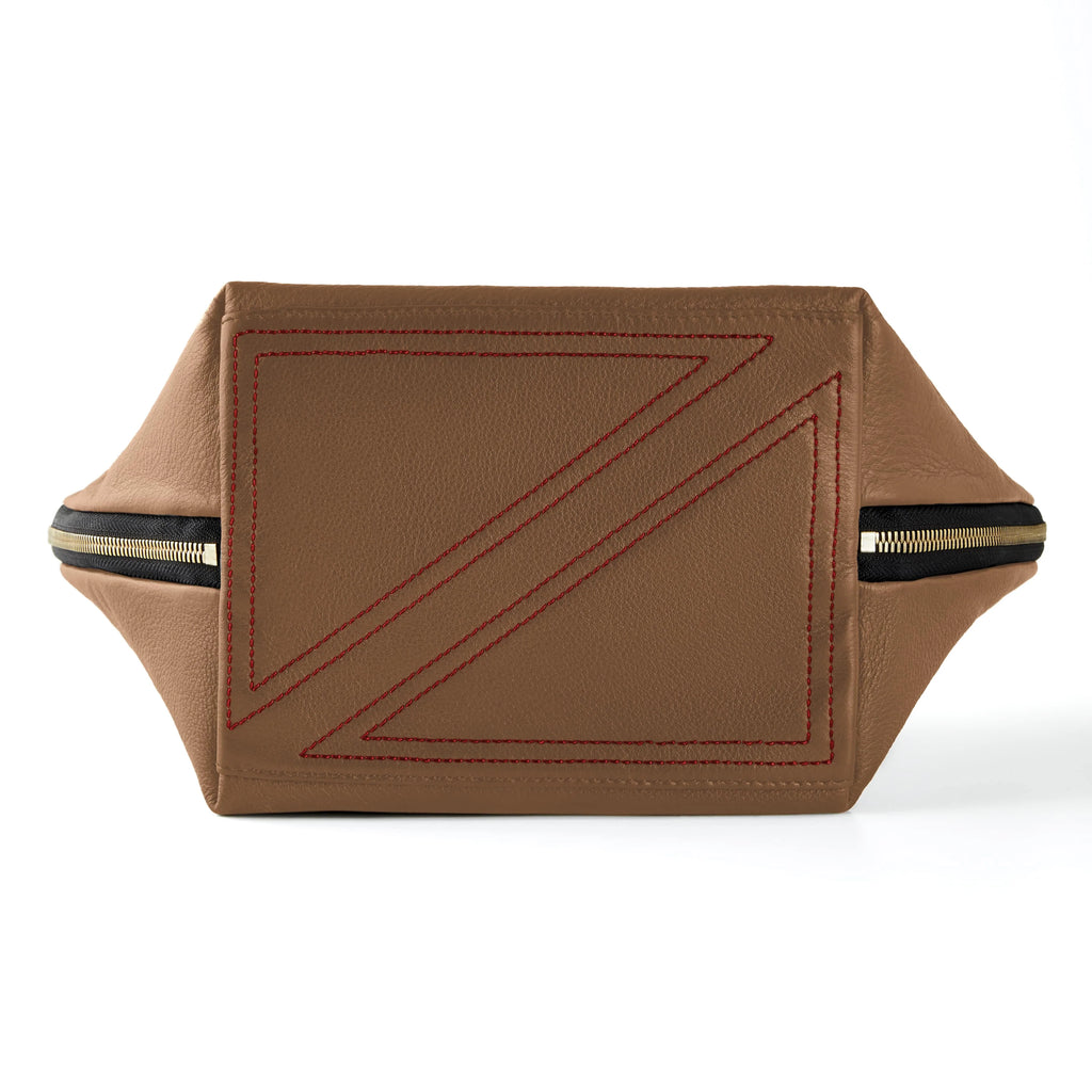 KUSSHI Vacationer Makeup Bag Luxurious Camel Leather with Red Interior