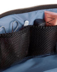 KUSSHI Signature Makeup Bag Satin Black Fabric with Cool Grey Interior