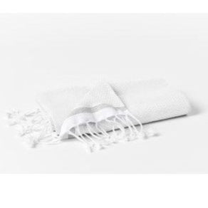 Coyuchi Mediterranean Organic Guest Towel Alpine White w/ Slate Stripe
