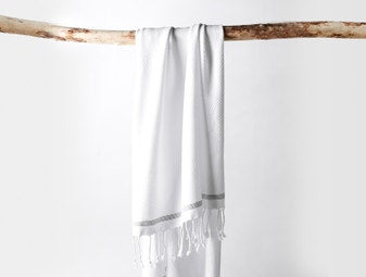 Coyuchi Mediterranean Organic Guest Towel Alpine White w/ Slate Stripe